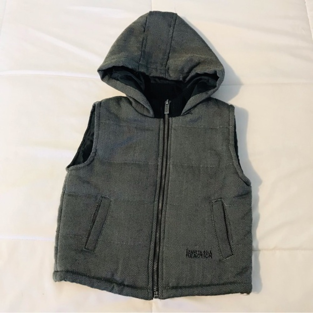 Kenneth Cole Reaction Gray Black Print Zip up Puffer Hoodie Vest Size 24 Months
